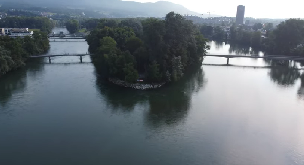 Aerial view of Aarau with the Aare River