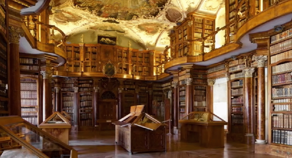 The ornate interior of the Abbey Library in St. Gallen