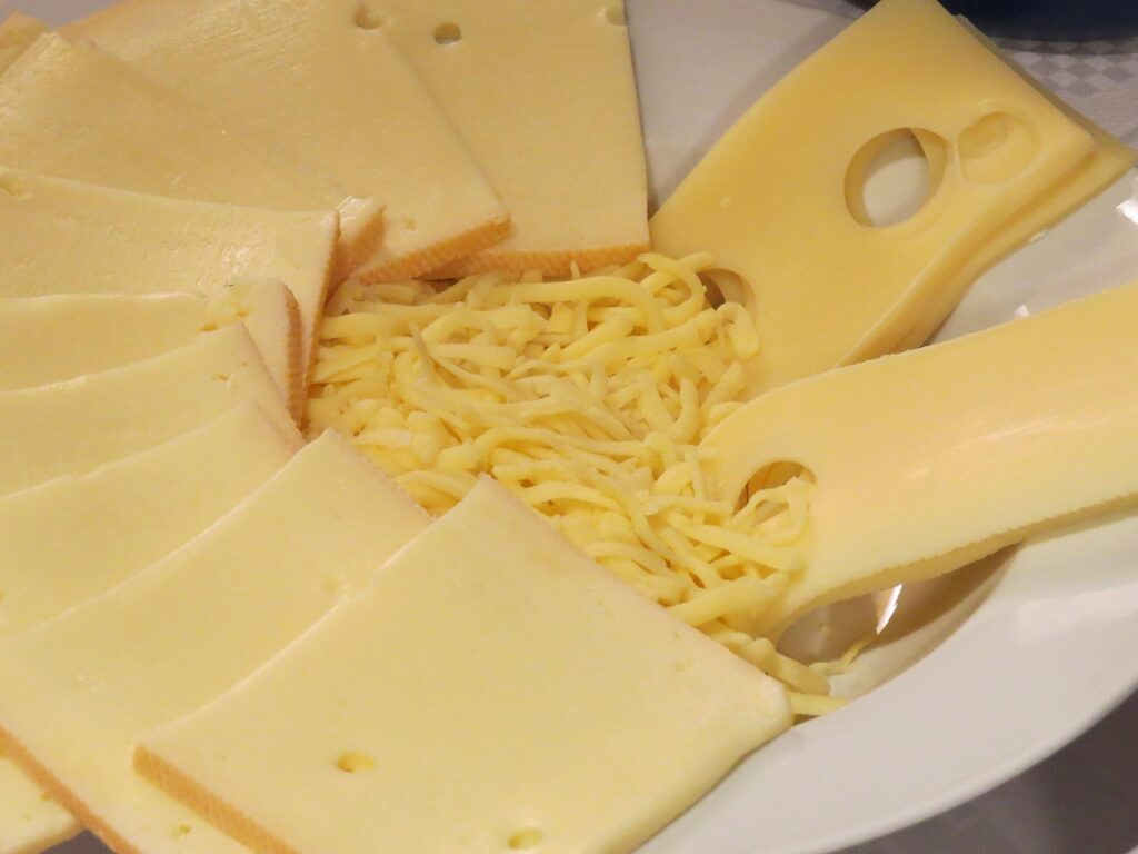 Selection of Swiss cheeses on a serving plate