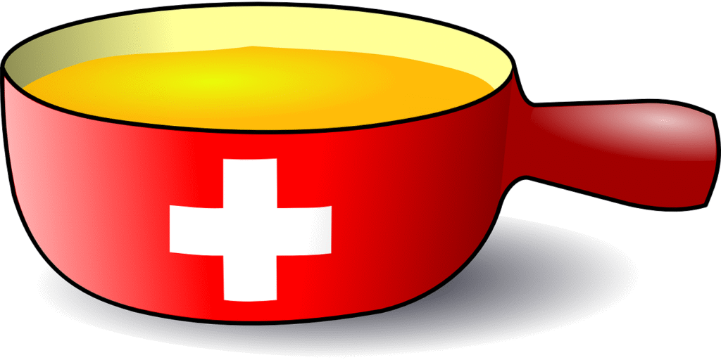 Cheese fondue being served in a Swiss mountain village