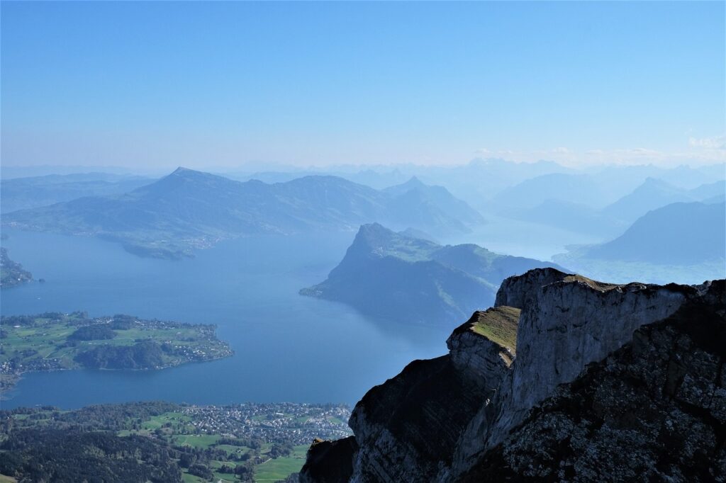 Stunning panoramic view from Mount Pilatus overlooking Lake Lucerne