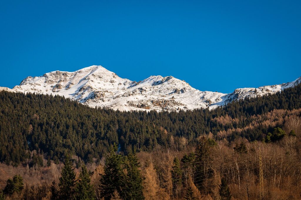 Snow-capped Swiss Alps under a clear blue sky