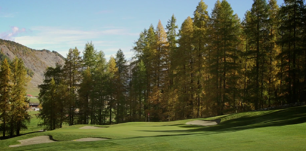Panoramic view of Golf Club Engadine St. Moritz, a premier golf destination in Switzerland.