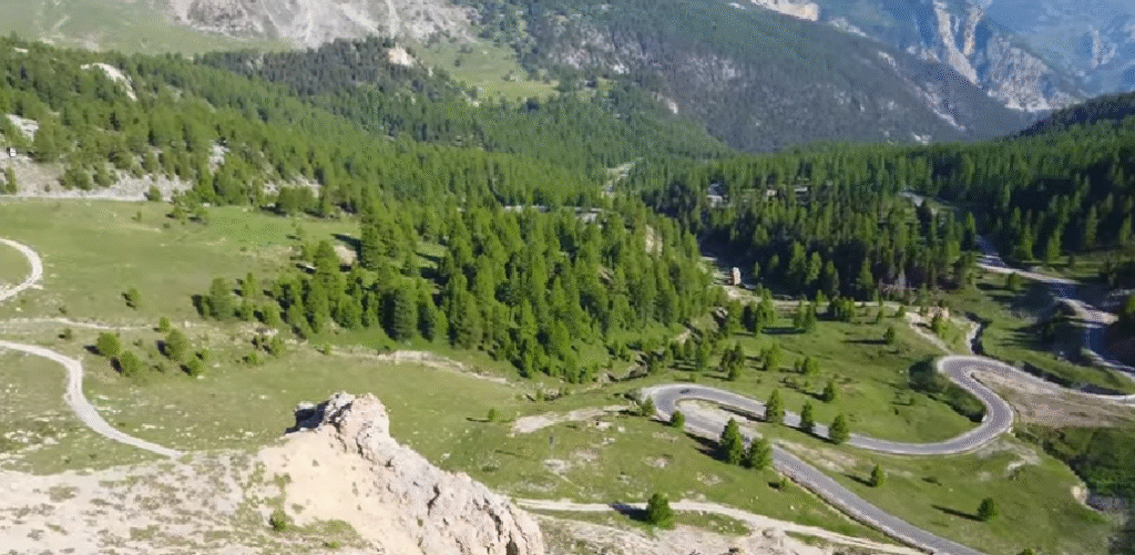 Motorcycle route on the Route des Grandes Alpes near the Swiss border.