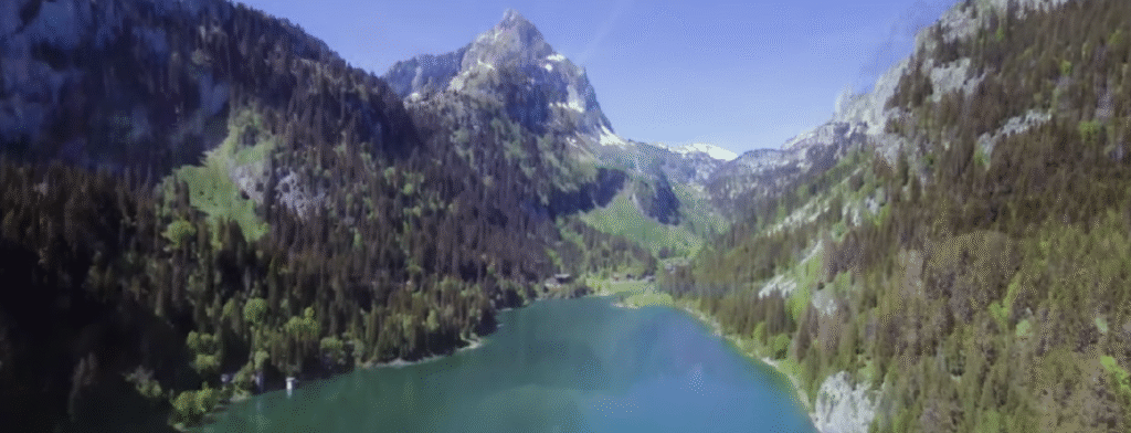 Lac de Taney surrounded by forested mountains in Valais – a peaceful hidden lake in Switzerland near the French border