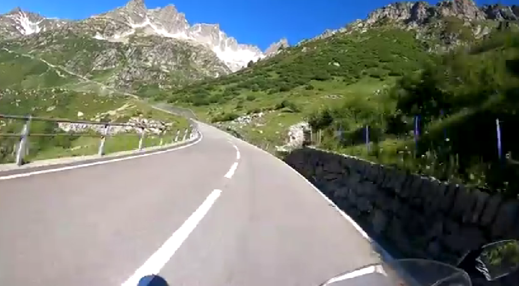 Motorcycle route across Susten Pass in Switzerland, one of the top motorcycle routes in Switzerland, offering alpine curves, tunnels, and glacier views