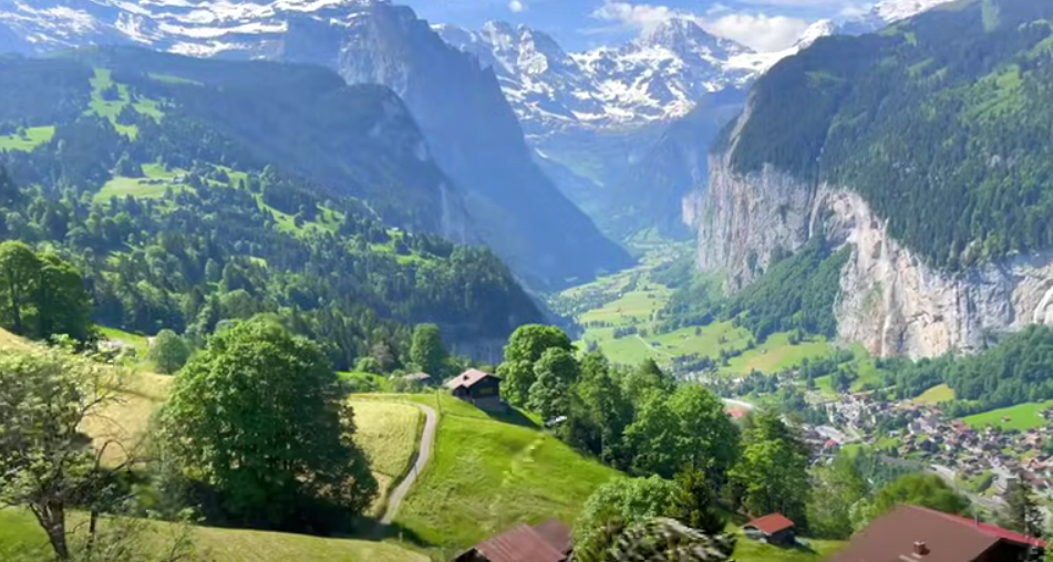 A breathtaking view of Wengen, a scenic car-free village in Switzerland.