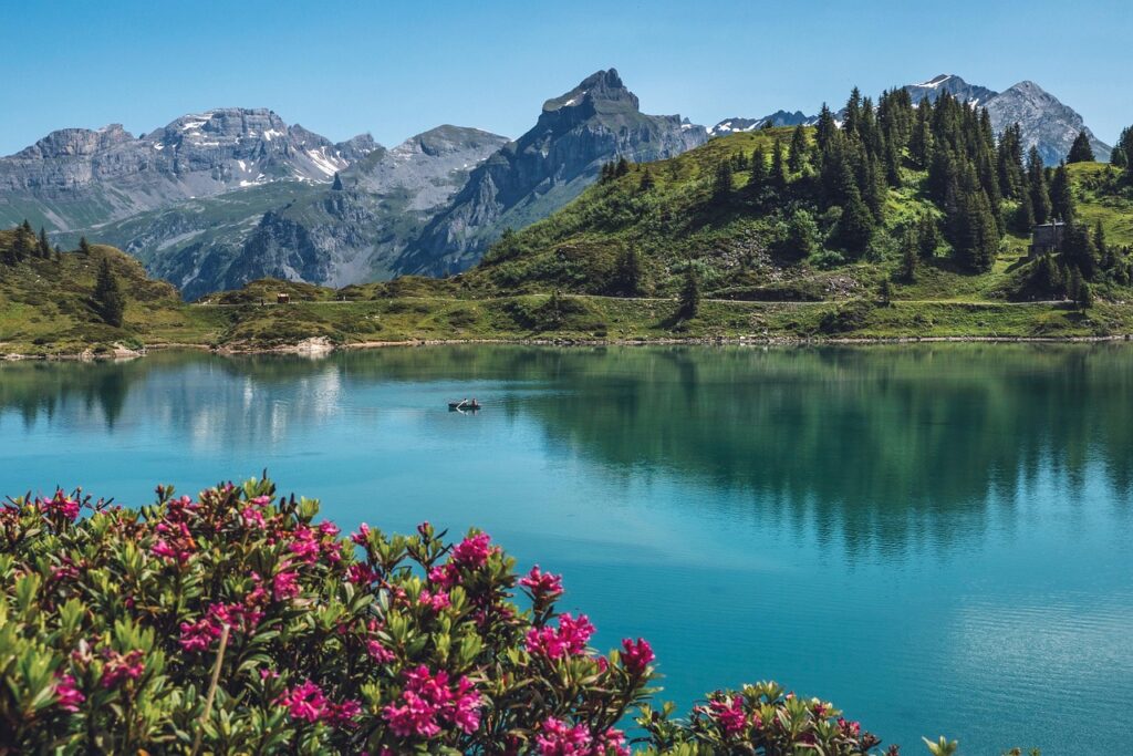 Stunning lake view in Switzerland with calm waters